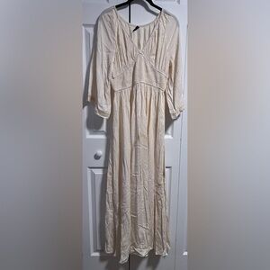 Women's Ador Cream Smocked Flared Sleeved Maxi Dress